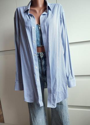 Базовая удлиненная рубашка котон хлопок в полоску