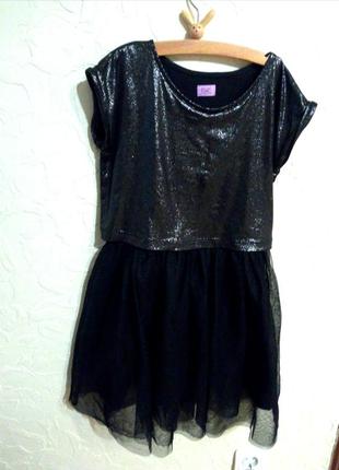 F&f платье детское черное с фатином нарядное платье 9-10лет блестящее