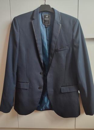 Класичний приталений піджак темно-синій1 фото