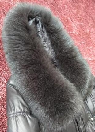 Пальто-пуховик, курточка з натурального пуху, пальто з хутряним коміром песець, якісне зимове пальто з дорогою фурнітурою розмір 34/xs6 фото