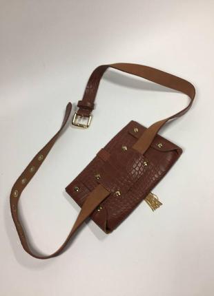 Поясная сумка женская эко-кожа, с кисточками и карманом для телефона с10463 фото