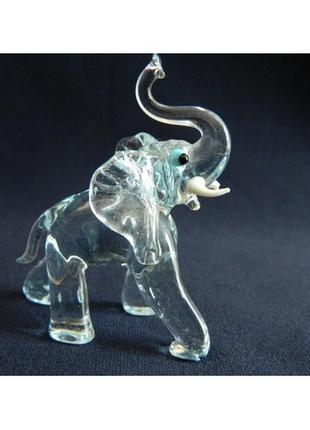 Статуетка скляна мініатюра слон прозорий блакитний5 фото