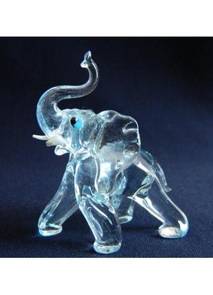 Статуетка скляна мініатюра слон прозорий блакитний1 фото