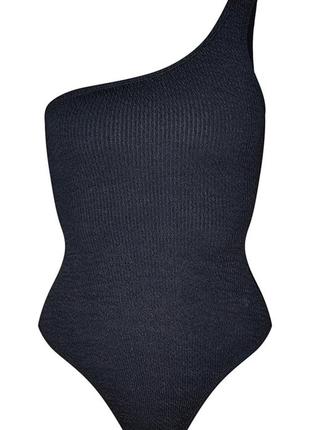Купальник черный на одно плечо из жатой ткани3 фото