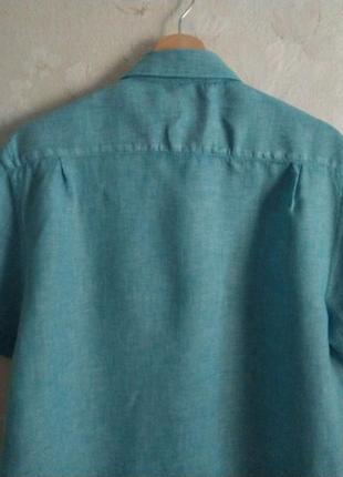 Мужская льняная летняя рубашка c&amp;a s 44р., лен, бирюзовая6 фото