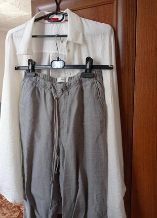 Сірі лляні штани база / базові літні брюки2 фото