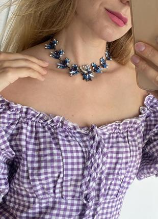 Кольє прикраса на шию з камінцями синій біжутерія чокер