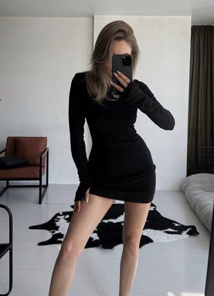 Стильне жіноче міні платтячко в рубчик (onesize 42/46), чорне