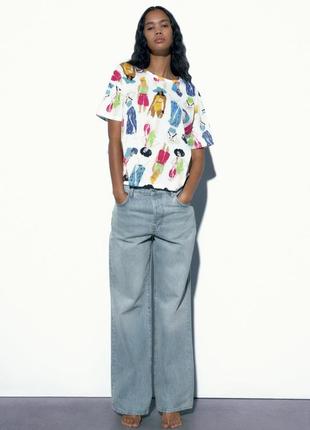 Zara фирменная женская хлопковая футболка с рисунком зара оригинал