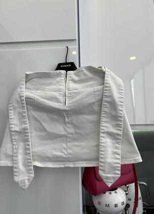 Шикарная белая джинсовая юбка трапеция с замком и бантом mango3 фото