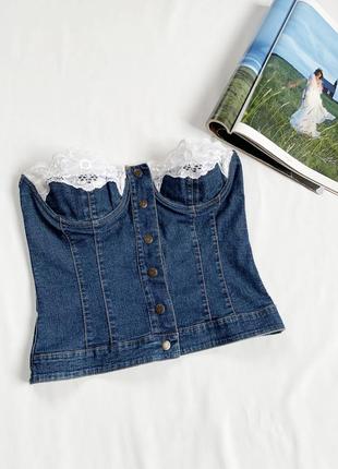 Корсет, топ, джинсовый, джинс, деним, на кнопках, оригинал, винтаж, dolce & gabbana