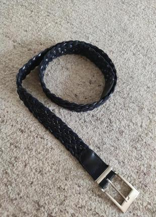 Шкіряний комбінований пояс темно-синій франція