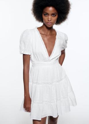 Белое платье с кружевом zara1 фото