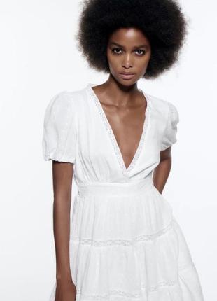 Белое платье с кружевом zara2 фото