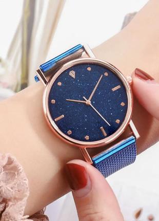 Часы наручные женккие синие на силиконовом ремешке часы