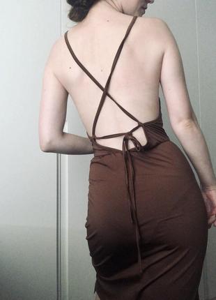 Сукня на бретелях плаття з відкритою спиною, колір молочного шоколаду1 фото