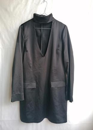 Черное атласное платье с чокером карманы-обманки missguided (к111)4 фото