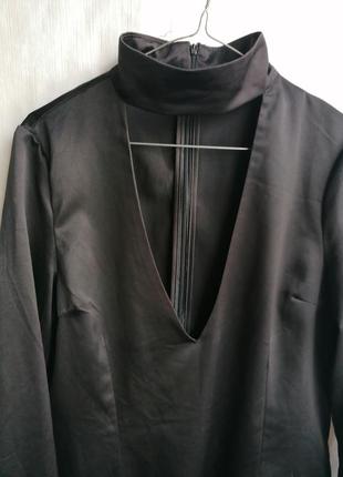 Черное атласное платье с чокером карманы-обманки missguided (к111)7 фото