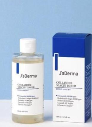 Тонер для комплексного увлажнения с керамидами и коллагеном j'sderma collamide niacin toner, 200 мл1 фото