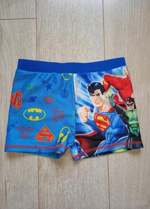 Синие пляжные плавки шорты для купания batman superman бэтмен супермен для мальчика 5-6 лет