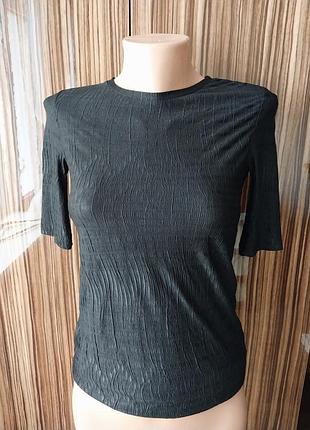 Чорна фактурна футболка zara з довгим рукавом