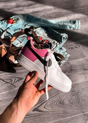 Женские кроссовки nike air force 1 white pink black / smb