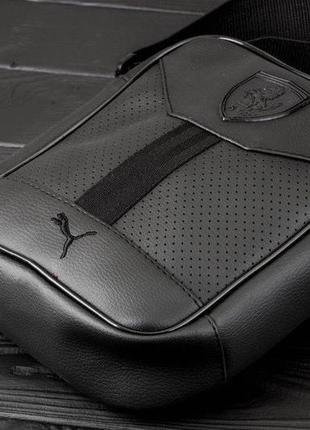 Чоловіча шкіряна сумка через плече puma ferrari чорна, спортивний месенджер чоловічі пума з екошкіри10 фото