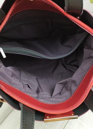 Вместительная женская сумка для работы\учеб (капучино\красный\беж)4 фото