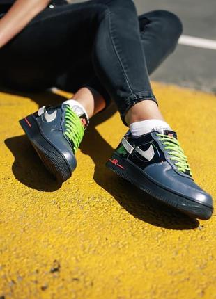 Женские кроссовки nike air force 1 vandalized iridescent black green / smb