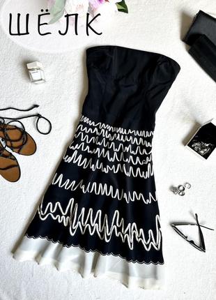 Шелковое черное платье, вечернее шелковое платье, платье бюстье , платье миди1 фото