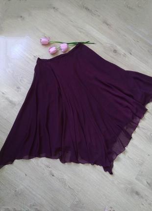 Нарядная прозрачная бордовая юбка-миди на подкладке/юбка с удлиненными углами/цвет марсала1 фото