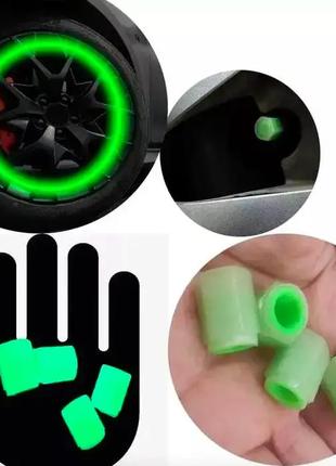 Светящиеся колпачки для колес авто и велосипеда люминесцентные зеленый4 фото