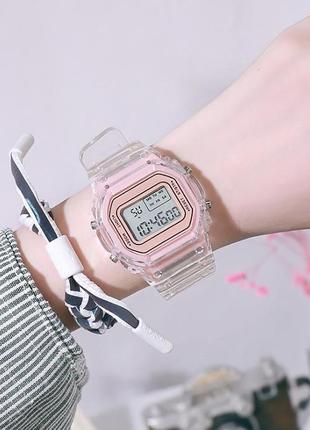 Прозорий цифровий vintage годинник з підсвічуванням рожеві1 фото