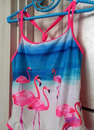 Красивый модный слитный слитный сплошной купальник фламинго matalan для девочки 4-5 лет8 фото