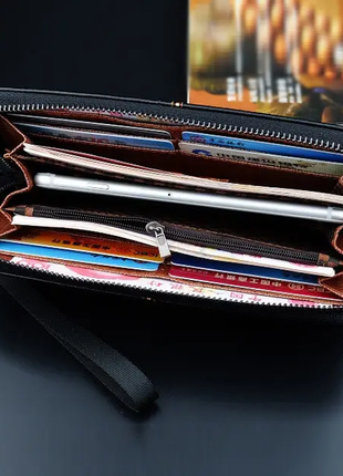 Мужской черный темно-коричневый светло-коричневый клатч кошелек на молнии с ремешком