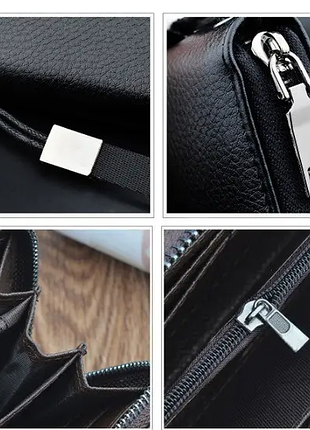 Мужской черный темно-коричневый светло-коричневый клатч кошелек на молнии с ремешком