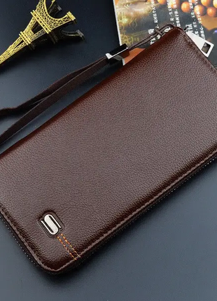 Мужской черный темно-коричневый светло-коричневый клатч кошелек на молнии с ремешком