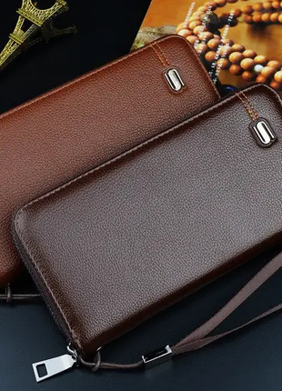Мужской черный темно-коричневый светло-коричневый клатч кошелек на молнии с ремешком