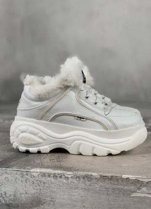 😍buffalo london white winter😍женские зимние кроссовки/ботинки баффало, белые с мехом8 фото