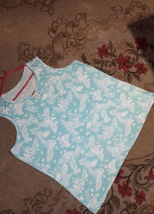Женственная,трикотажная блузка-майка-трапеция с тропическими листиками,мега батал6 фото