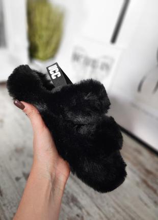 Женские меховые тапочки босоножки черные в стиле ugg3 фото