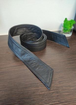Пояс натуральный кожаный черный на завязку ремень поясок1 фото