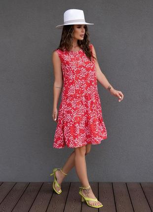 Красное цветочное платье с воланами2 фото