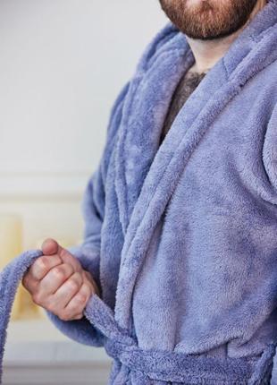 Мужской плюшевый халат велсофт длинный с двойным капюшоном мягкий теплый уютный батал большого размера однотонный изумрудный синий серый домашний8 фото