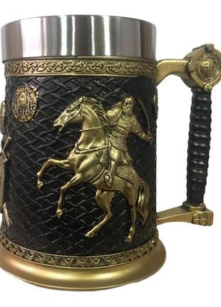 Кухоль чашка 3d skull mug череп пивний кухоль лицар на коні 3d лицарю хрестоносець1 фото