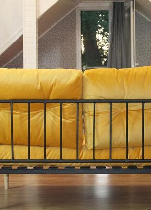 Диван ліжко трансформер в дім для дорослих і дітей жовтий велюр6 фото