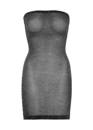 Сукня міні еротична в стразах жіноча leg avenue shimmer sheer rhinestone tube s/m/l чорний ( so7883 )4 фото