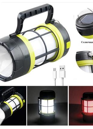 Фонарь переносной 910-led+cob (white+red), power bank, li-ion аккум., солнечная батарея, зу microusb