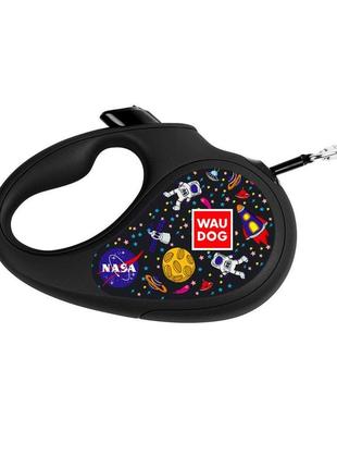 Повідець-рулетка для собак waudog r-leash, малюнок "nasa", розмір xs, довжина 3 м (до 12 кг)