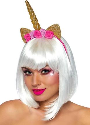 Золотой рог единорога leg avenue golden unicorn flower headband, украшен цветами